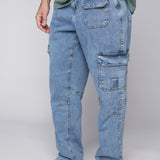 GELFAND - Loose Fit Cargo Pant with Adjustable Hems - Dark Stone Denim