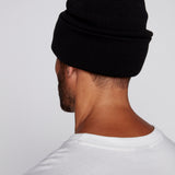 Tuque à revers avec écusson large à logo- Noire