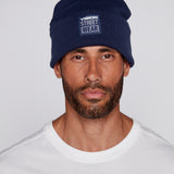 Cuffed Knitted Beanie With Large Logo Patch - DEEP NAVY