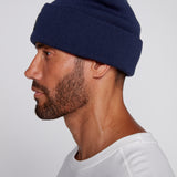 Cuffed Knitted Beanie With Large Logo Patch - DEEP NAVY