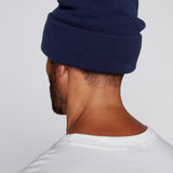 Cuffed Knitted Beanie With Large Logo Patch - DEEP NAVY