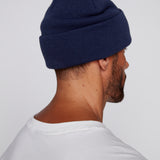 Cuffed Knitted Beanie With Large Logo Patch - DEEP NAVY