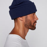 Cuffed Knitted Beanie With Large Logo Patch - DEEP NAVY