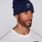 Cuffed Knitted Beanie With Large Logo Patch - DEEP NAVY