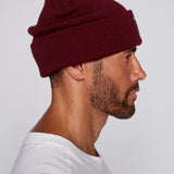 Cuffed Knitted Beanie With Large Logo Patch - OXBLOOD