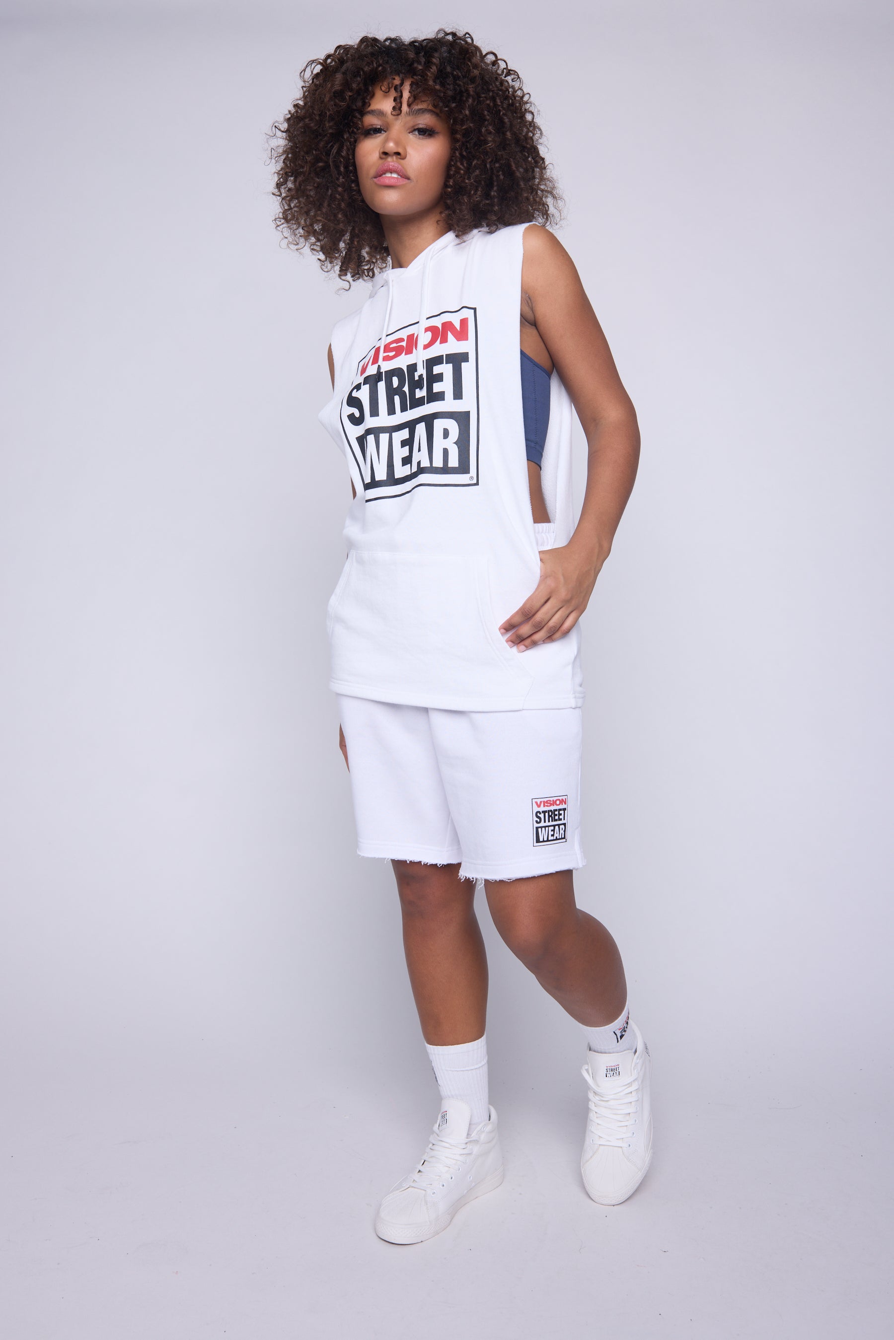 Vision Street Wear Raw Edge Printed Box Shorts Ivory